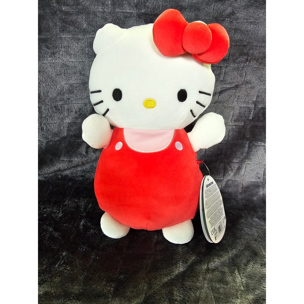 Squishmallows‎ Hello Kitty Hug Mees Sanrio Red Overalls Plush 12" NWT